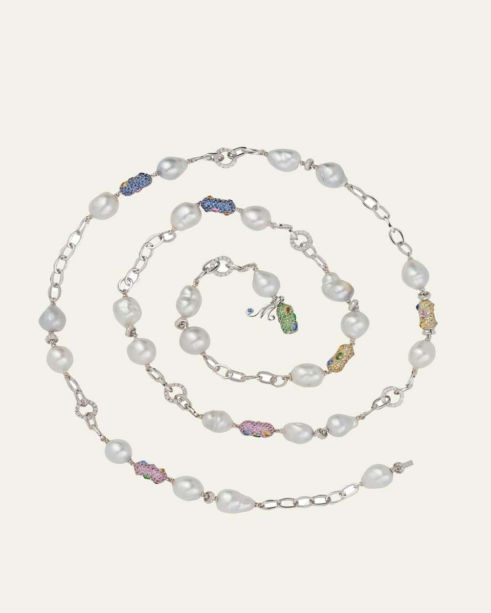 18K White Gold South Sea Pearl Multi-Stone Necklace
